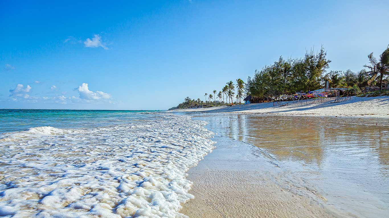 Diani Beach Kenya white sand Indian Ocean coastline