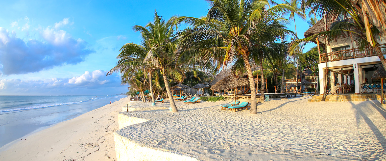 Diani Beach Kenya turquoise ocean and palm trees