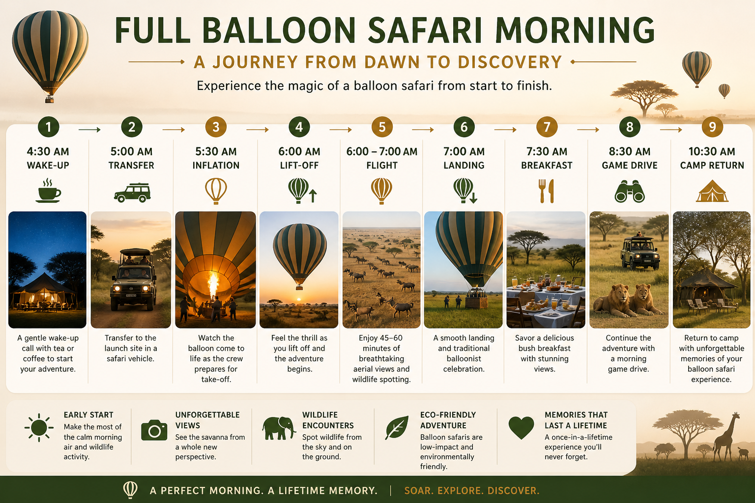 Hot air balloon safari Maasai Mara full experience timeline from 4:30am to camp return