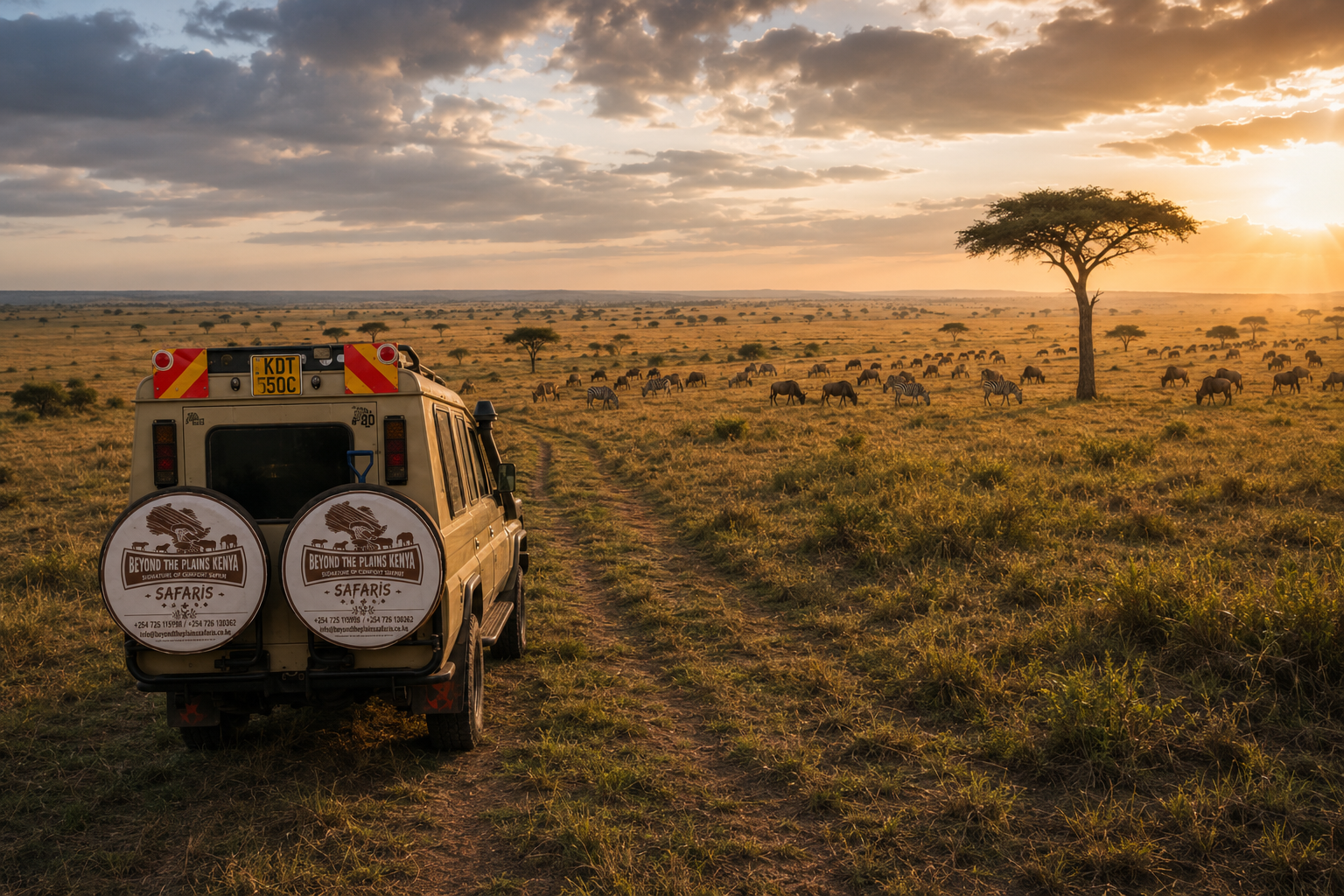 Beyond the Plains Land Cruiser positioned downwind of lion sighting Masai Mara