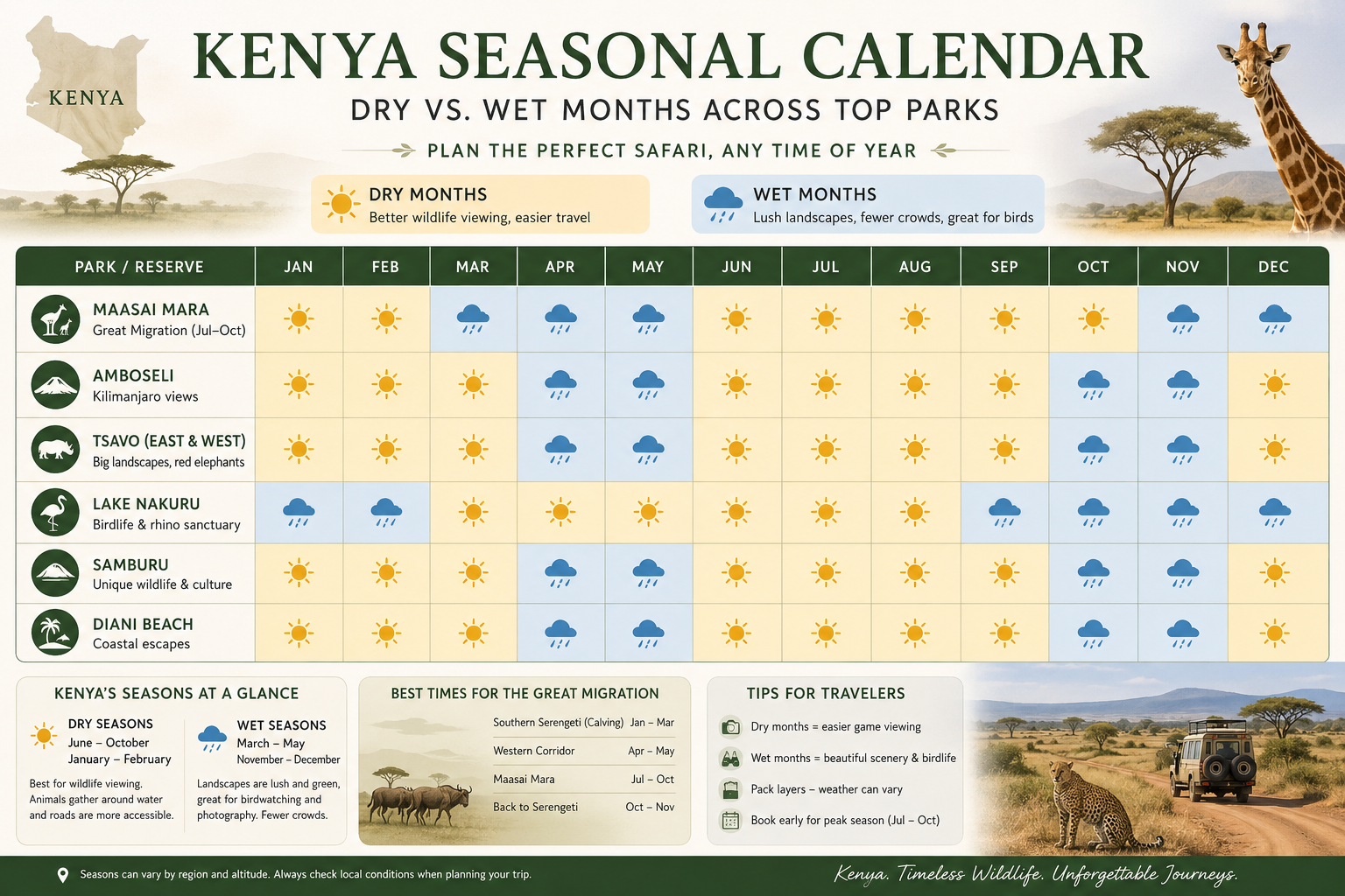Kenya safari seasons month by month guide for wildlife viewing