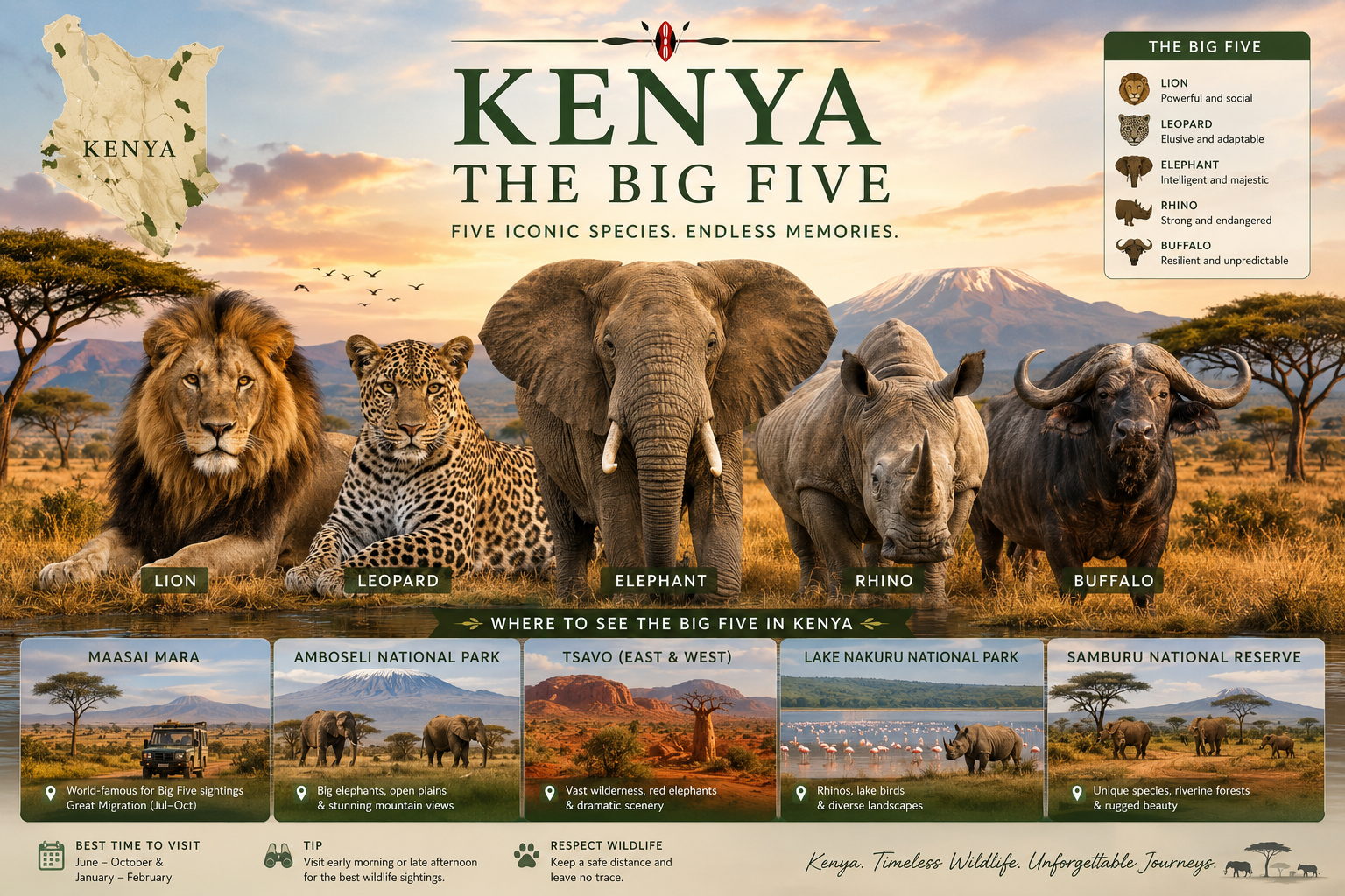 Big Five safari Kenya animals lion leopard elephant buffalo rhino guide