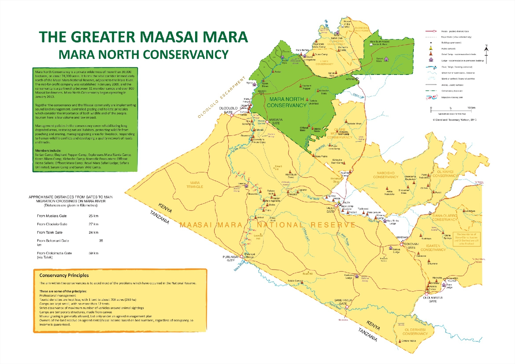 Map of the Greater Maasai Mara ecosystem showing Mara North Conservancy, Naboisho, Ol Kinyei, and surrounding conservancies in Kenya.